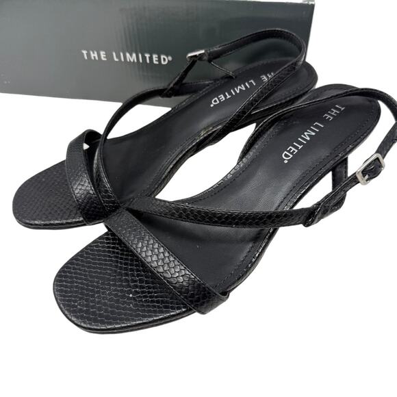 The Limited Black Textured Roxanne Strappy Kitten Heel Sandals Size 7.5M - Picture 1 of 9